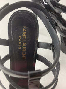 Saint Laurent YSL black patent strappy heel 37.5