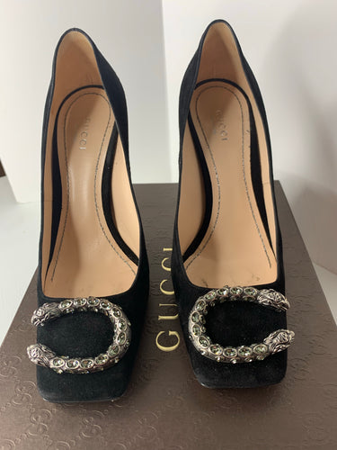 Gucci Dionysus black suede embellished pumps 37.5