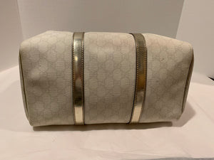 Gucci Joy Boston in ivory pewter coated canvas satchel bag