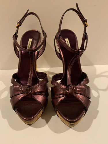 Miu Miu metallic platform ankle strap heels 38.5