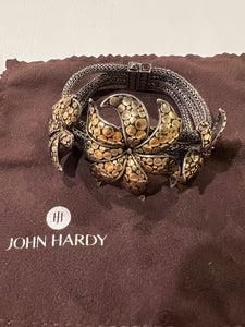 John Hardy flower 3 tier sterling silver and 18kt gold bracelet & ring set