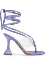 Amina Muaddi Zula Satin Lilac Provence Crystal Ankle Wrap Sandals size 38
