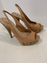 Miu Miu nude patent wooden Bamboo slingback platform heels 38.5/8.5