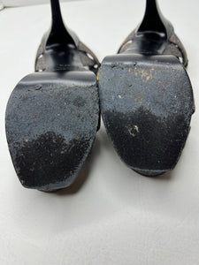 Saint Laurent YSL Tribute Speckled Denim Sandal Heels size 37.5/ 7.5