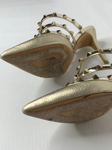 Valentino Garavani Rockstud Caged Mule Pointed Slide Backless Sandal Heels Pumps size 38.5