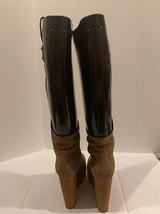 Dolce & Gabbana Black PVC And Suede Wedge Knee High Boots Size 40 / 10