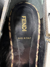 Fendi Zucca coated Mary Jane peep toe wedge sandal heels size 39 / 9