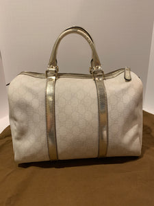 Gucci Joy Boston in ivory pewter coated canvas satchel bag