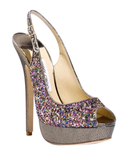 Jimmy Choo multi color glitter platform pumps 38.5