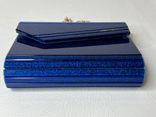Jimmy Choo Acrylic Electric Blue Glitter Candy Clutch with Chain