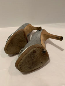 Gucci Guccisimma Metallic Silver Horsebit Heels 38.5