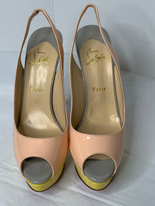 Christian Louboutin 150mm lady peep tricolor slingback patent heels 40/ 10